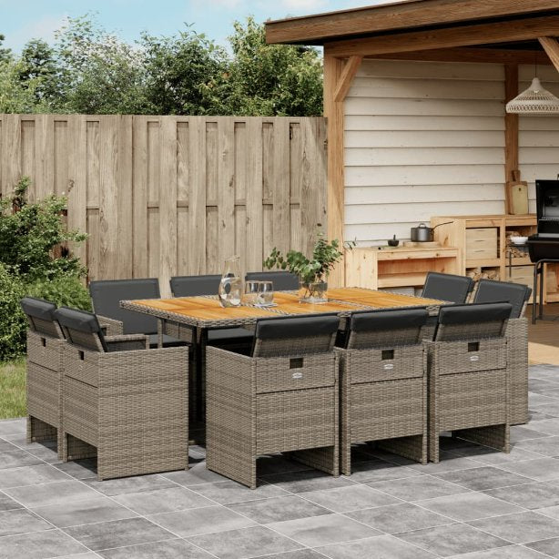 9-tlg. Garten-Essgruppe mit Kissen Schwarz Poly Rattan