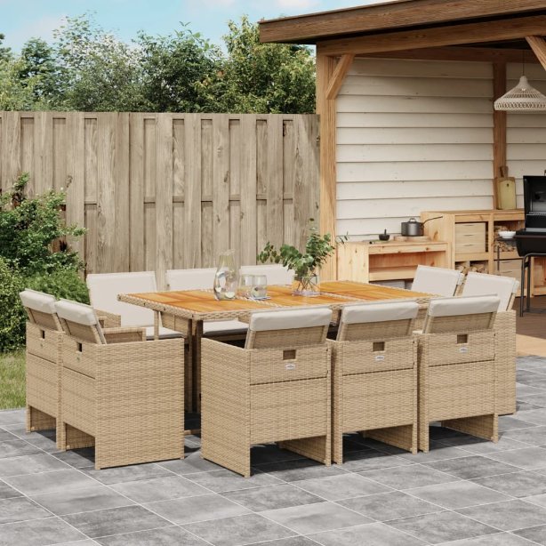 9-tlg. Garten-Essgruppe mit Kissen Schwarz Poly Rattan