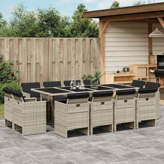 9-tlg. Garten-Essgruppe mit Kissen Schwarz Poly Rattan