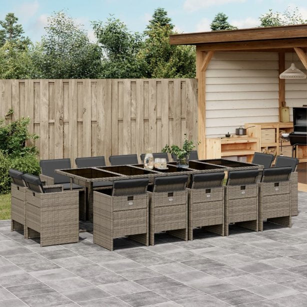 9-tlg. Garten-Essgruppe mit Kissen Schwarz Poly Rattan