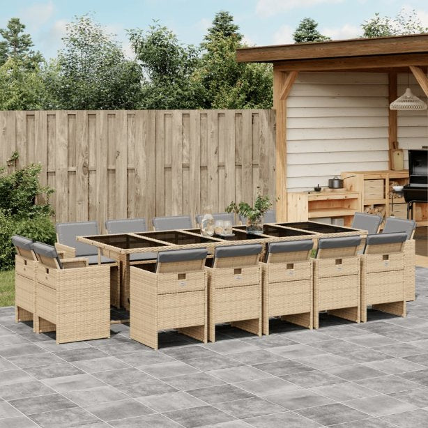 9-tlg. Garten-Essgruppe mit Kissen Schwarz Poly Rattan