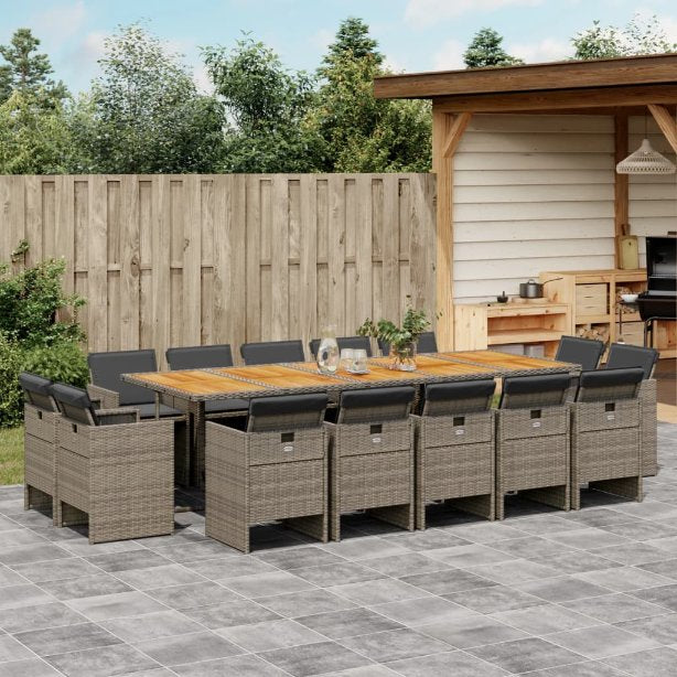 9-tlg. Garten-Essgruppe mit Kissen Schwarz Poly Rattan
