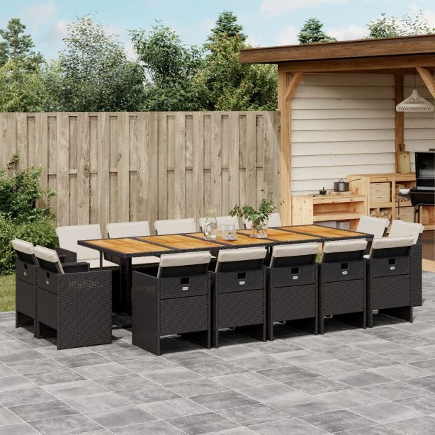 9-tlg. Garten-Essgruppe mit Kissen Schwarz Poly Rattan