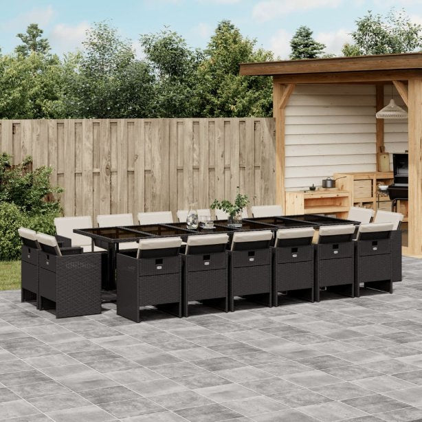 9-tlg. Garten-Essgruppe mit Kissen Schwarz Poly Rattan