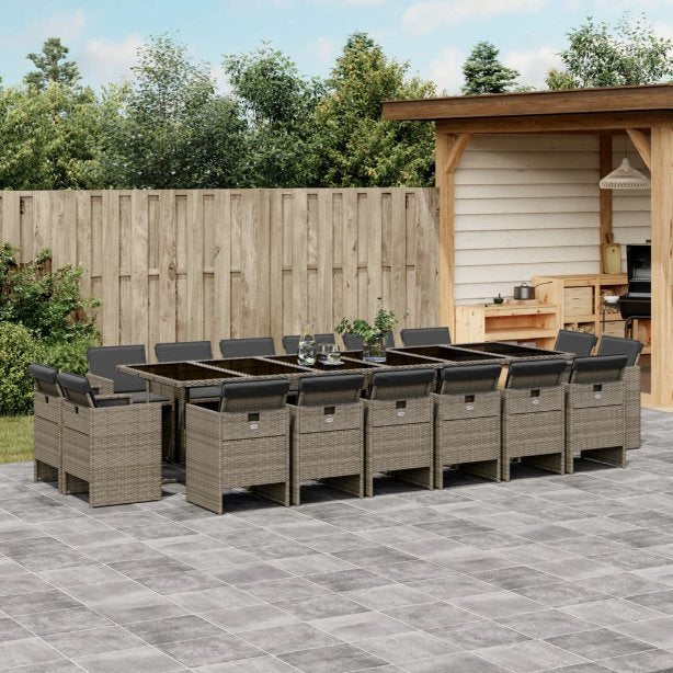 9-tlg. Garten-Essgruppe mit Kissen Schwarz Poly Rattan