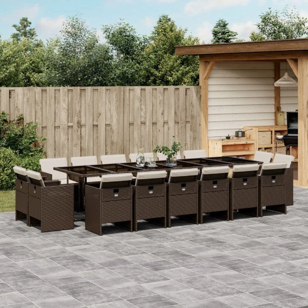 9-tlg. Garten-Essgruppe mit Kissen Schwarz Poly Rattan
