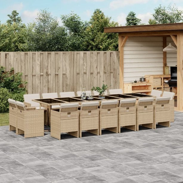 9-tlg. Garten-Essgruppe mit Kissen Schwarz Poly Rattan