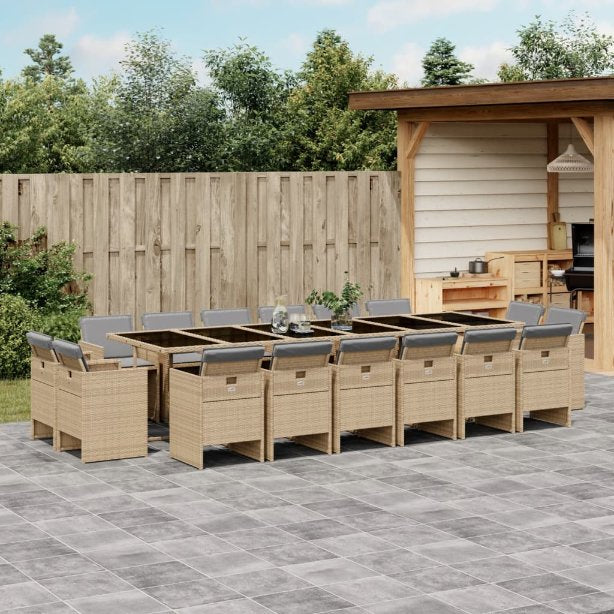 9-tlg. Garten-Essgruppe mit Kissen Schwarz Poly Rattan