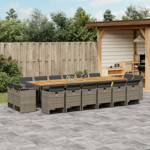 9-tlg. Garten-Essgruppe mit Kissen Schwarz Poly Rattan