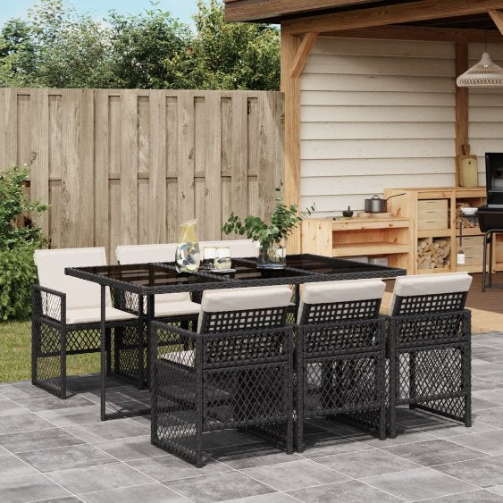 5-tlg. Garten-Essgruppe mit Kissen Schwarz Poly Rattan