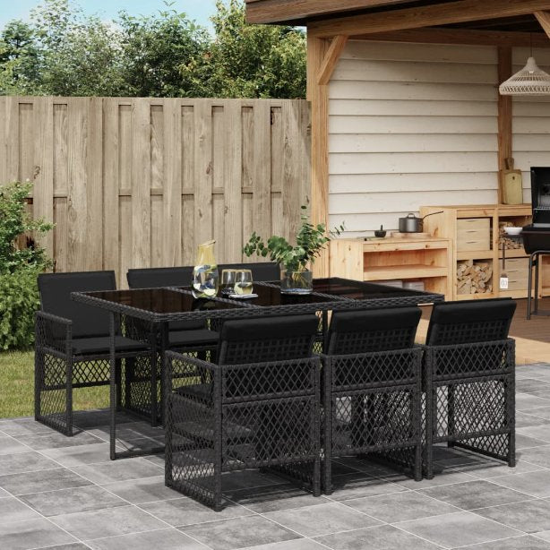 5-tlg. Garten-Essgruppe mit Kissen Schwarz Poly Rattan