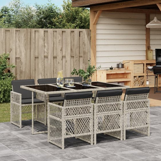 5-tlg. Garten-Essgruppe mit Kissen Schwarz Poly Rattan
