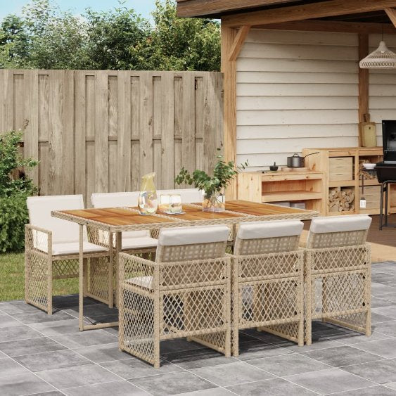 5-tlg. Garten-Essgruppe mit Kissen Schwarz Poly Rattan