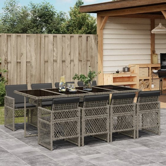 5-tlg. Garten-Essgruppe mit Kissen Schwarz Poly Rattan