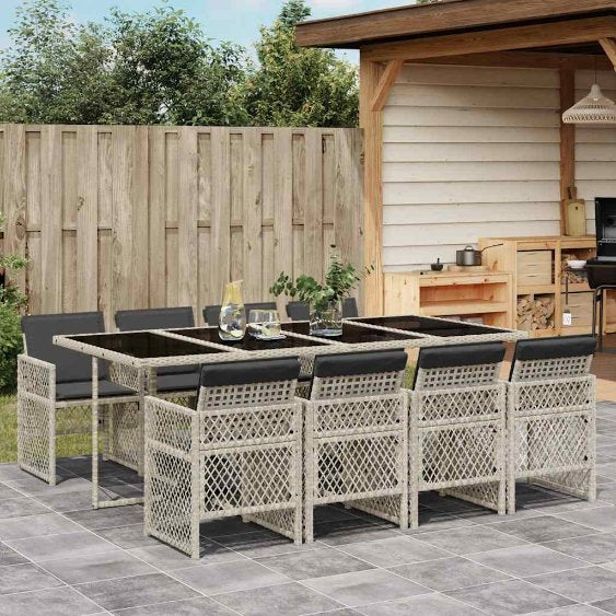 5-tlg. Garten-Essgruppe mit Kissen Schwarz Poly Rattan