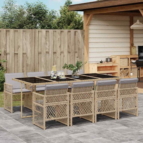 5-tlg. Garten-Essgruppe mit Kissen Schwarz Poly Rattan