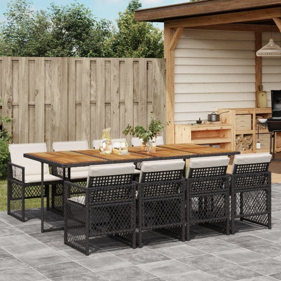 5-tlg. Garten-Essgruppe mit Kissen Schwarz Poly Rattan
