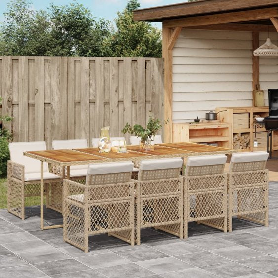 5-tlg. Garten-Essgruppe mit Kissen Schwarz Poly Rattan
