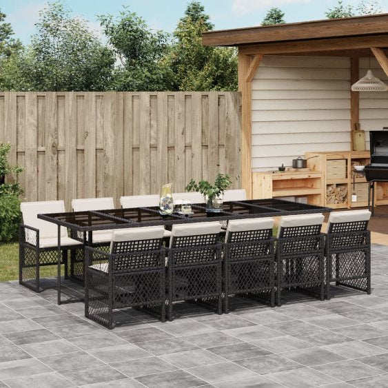 5-tlg. Garten-Essgruppe mit Kissen Schwarz Poly Rattan