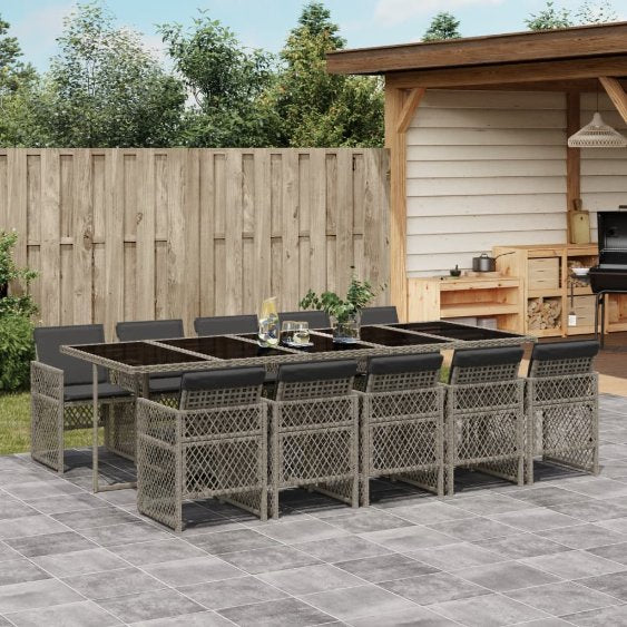 5-tlg. Garten-Essgruppe mit Kissen Schwarz Poly Rattan
