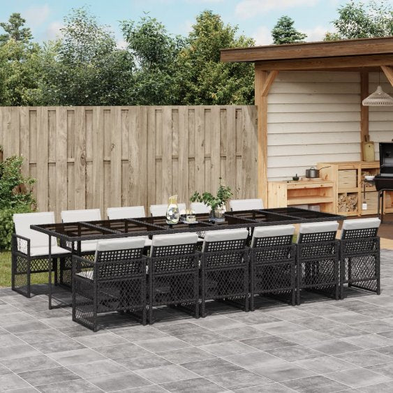 5-tlg. Garten-Essgruppe mit Kissen Schwarz Poly Rattan