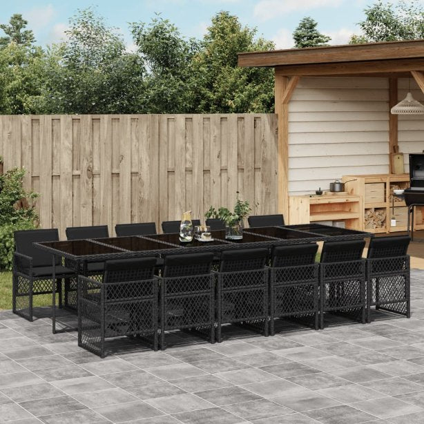 5-tlg. Garten-Essgruppe mit Kissen Schwarz Poly Rattan