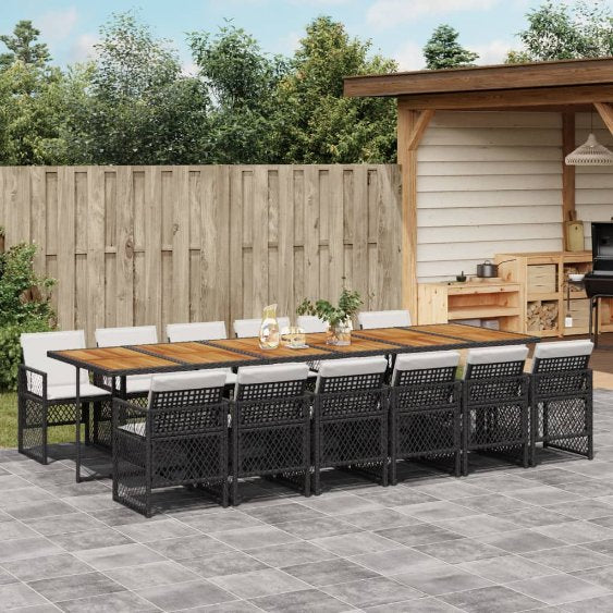 5-tlg. Garten-Essgruppe mit Kissen Schwarz Poly Rattan
