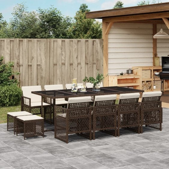 9-tlg. Garten-Essgruppe mit Kissen Schwarz Poly Rattan