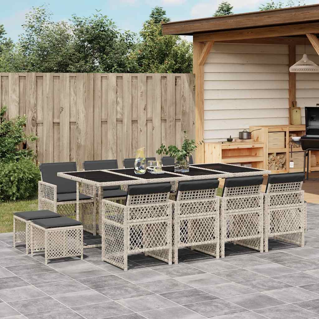 9-tlg. Garten-Essgruppe mit Kissen Schwarz Poly Rattan