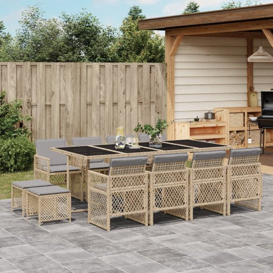 9-tlg. Garten-Essgruppe mit Kissen Schwarz Poly Rattan