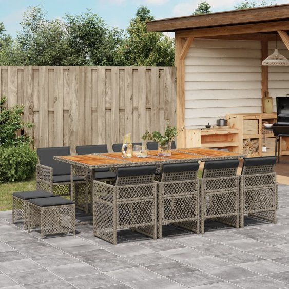 9-tlg. Garten-Essgruppe mit Kissen Schwarz Poly Rattan