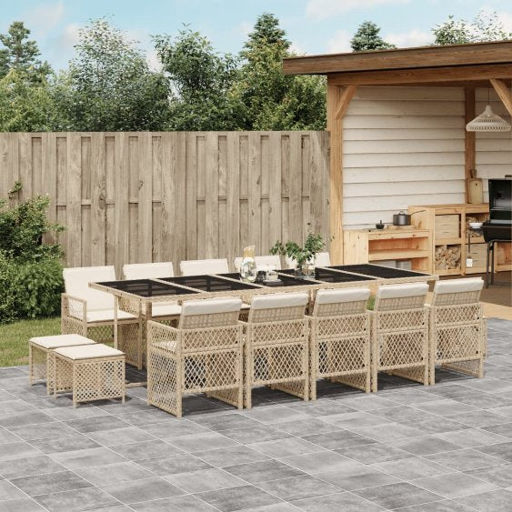 9-tlg. Garten-Essgruppe mit Kissen Schwarz Poly Rattan