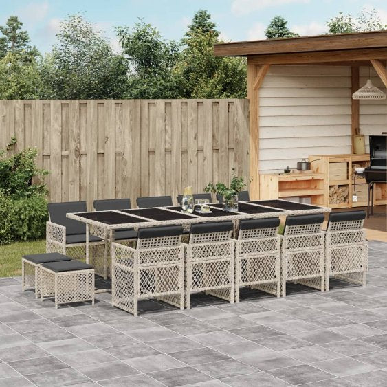 9-tlg. Garten-Essgruppe mit Kissen Schwarz Poly Rattan