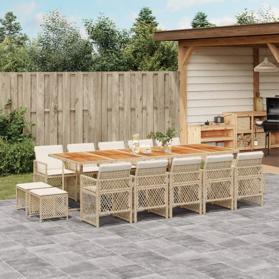 9-tlg. Garten-Essgruppe mit Kissen Schwarz Poly Rattan