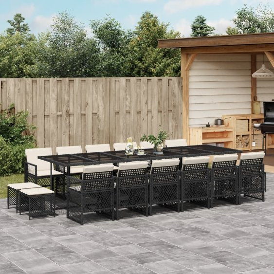 9-tlg. Garten-Essgruppe mit Kissen Schwarz Poly Rattan