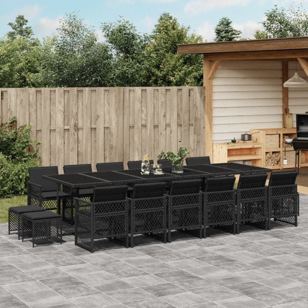 9-tlg. Garten-Essgruppe mit Kissen Schwarz Poly Rattan