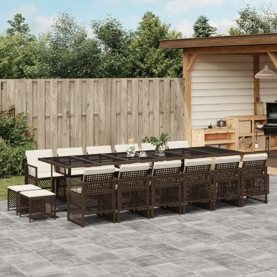 9-tlg. Garten-Essgruppe mit Kissen Schwarz Poly Rattan