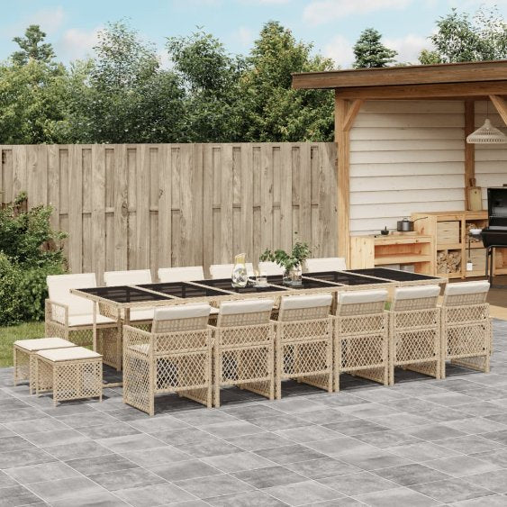 9-tlg. Garten-Essgruppe mit Kissen Schwarz Poly Rattan