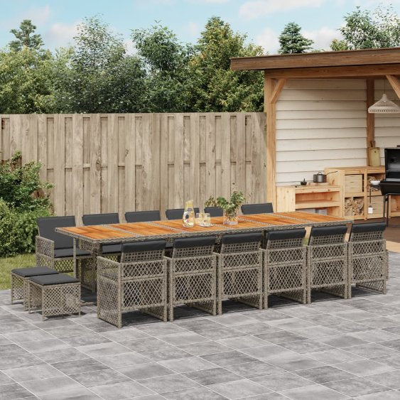 9-tlg. Garten-Essgruppe mit Kissen Schwarz Poly Rattan