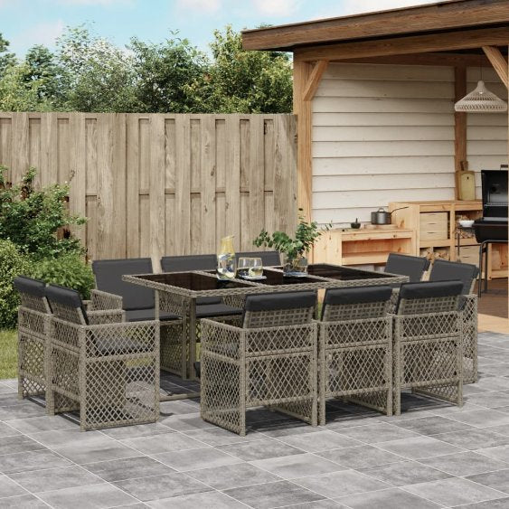 9-tlg. Garten-Essgruppe mit Kissen Schwarz Poly Rattan