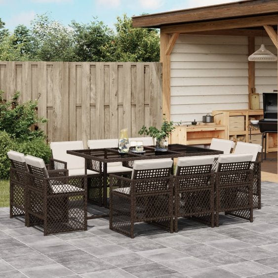 9-tlg. Garten-Essgruppe mit Kissen Schwarz Poly Rattan