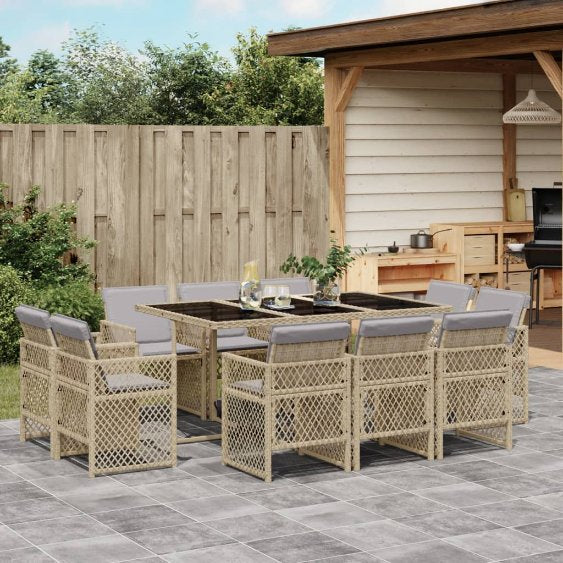 9-tlg. Garten-Essgruppe mit Kissen Schwarz Poly Rattan