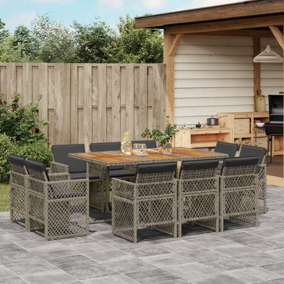 9-tlg. Garten-Essgruppe mit Kissen Schwarz Poly Rattan