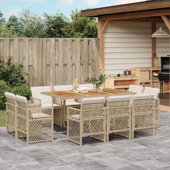 9-tlg. Garten-Essgruppe mit Kissen Schwarz Poly Rattan