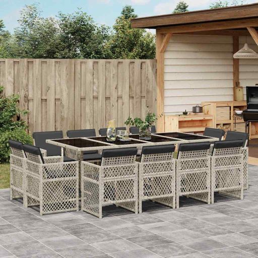 9-tlg. Garten-Essgruppe mit Kissen Schwarz Poly Rattan