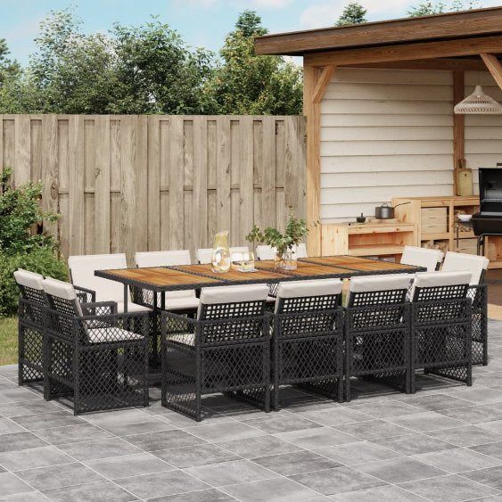 9-tlg. Garten-Essgruppe mit Kissen Schwarz Poly Rattan