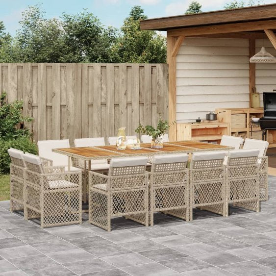 9-tlg. Garten-Essgruppe mit Kissen Schwarz Poly Rattan