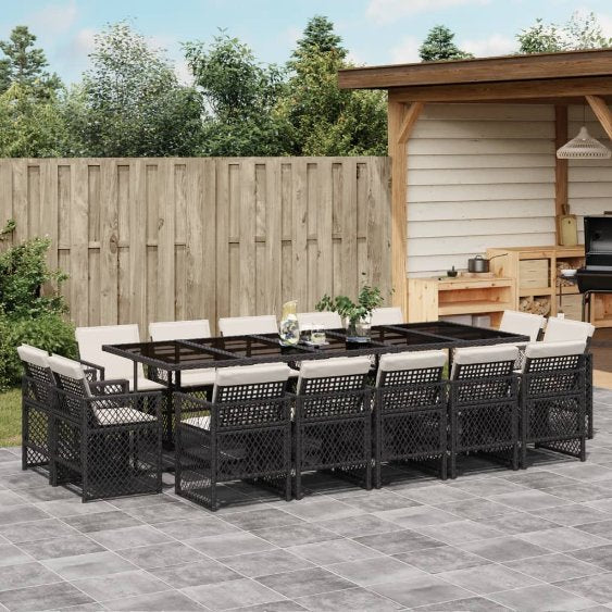 9-tlg. Garten-Essgruppe mit Kissen Schwarz Poly Rattan