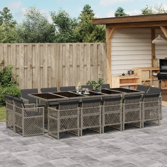 9-tlg. Garten-Essgruppe mit Kissen Schwarz Poly Rattan