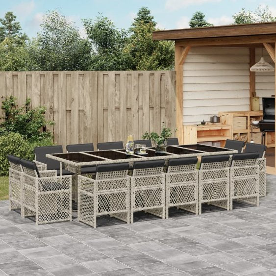 9-tlg. Garten-Essgruppe mit Kissen Schwarz Poly Rattan